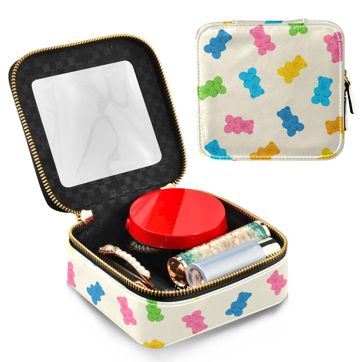 KICPOAY Clear Makeup Bag Gummy Bear Jelly Candy Colorful Travel Toiletry Bag with Zipper Small MakeUp Organizer Travel Essentials Cosmetic Bags for Women