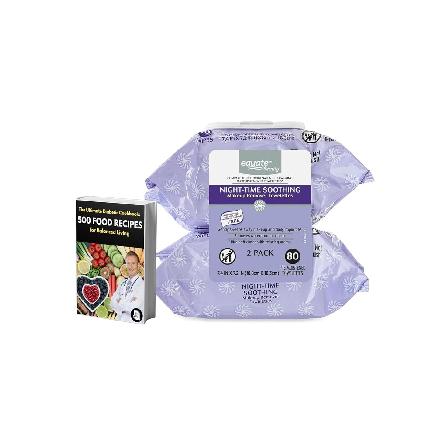 Equate Night-Time Makeup Remover Wipes - Soothing Formula | 40 Count, 2 Pack