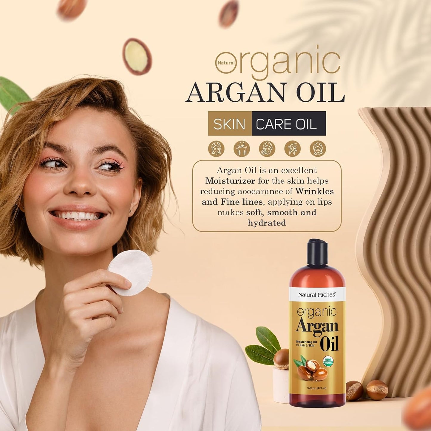 Organic Argan Oil of Morocco - Deep Moisturizing Hair Serum | 16oz Cold Pressed for Dry, Damaged Hair