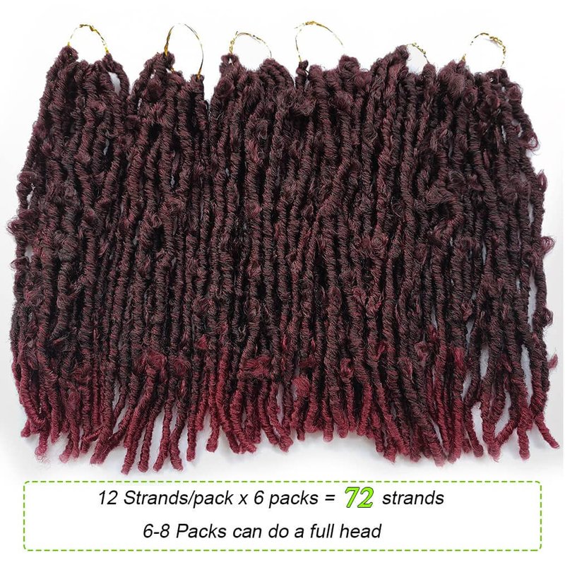 6 Packs Crochet Butterfly Locs Crochet Hair 12 Inch Burgundy Red Distressed Crochet Braids Soft Butterfly Faux Locs Crochet Hair Extension (12Inch,1B/BUG)