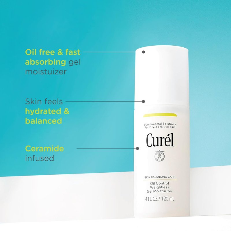 Curel Oil Control Gel Moisturizer - Weightless Hydration for Dry, Sensitive Skin | Fragrance-Free, 4 Oz