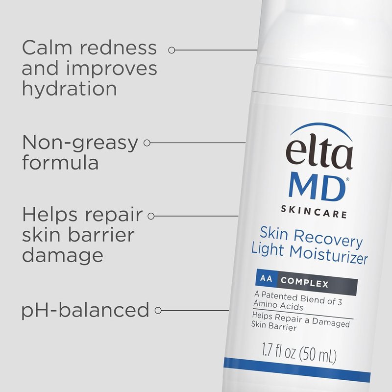EltaMD Skin Recovery Moisturizer - Oil-Free Hydrating Cream for Dry & Acne-Prone Skin | 1.7 oz Pump