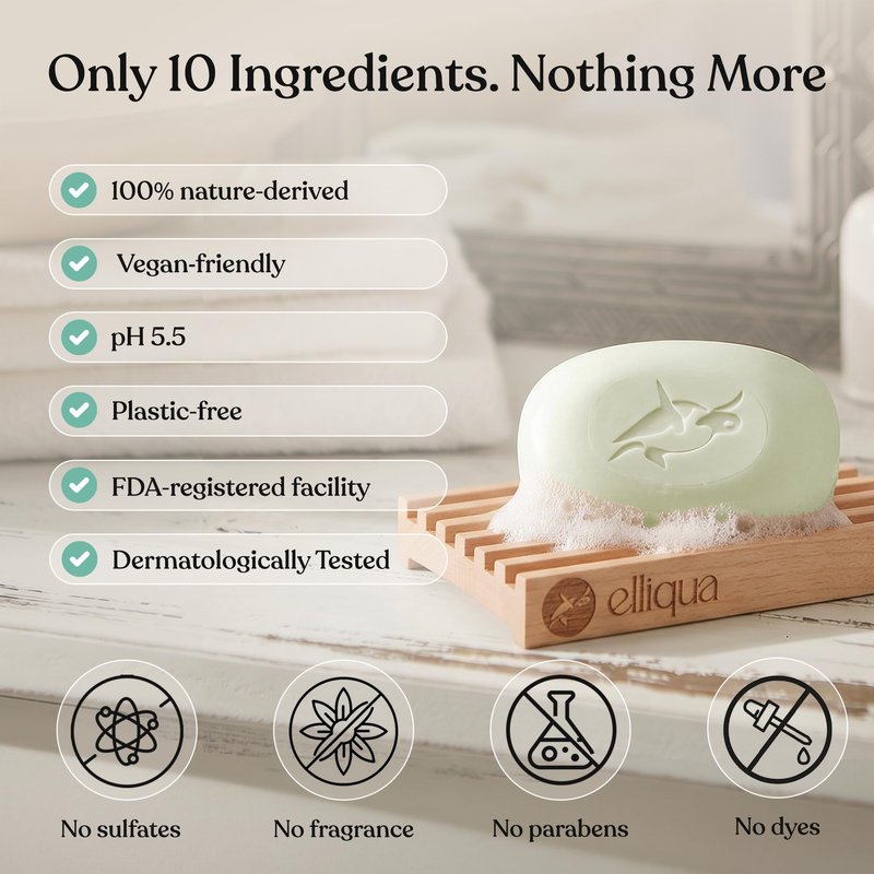 Elliqua No.3 Aloe Vera & Kaolin Clay Soothing Body Skincare Bar - Sulfate Free Cucumber Mint Scented Sensitive Skin Bar Soap - Non Toxic Purifying Triple Milled Plastic Free Body Wash Bar - 3.5 oz