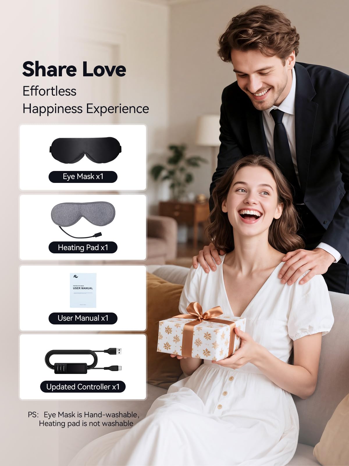 USB Heated Eye Mask for Dry Eyes & Tired Eyes, Warm Compress Therapy with Adjustable Heat & Timer – Soft Relaxation Mask for Puffiness, Dark Circles, Sleep & Eye Strain Relief