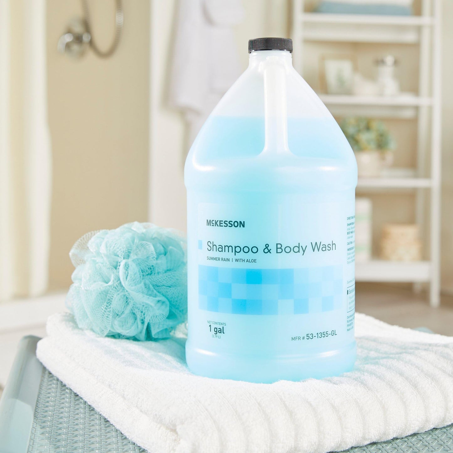 McKesson Body Wash and Shampoo - 1  Gallon Bulk Refill Full Body Wash with Aloe, Summer Rain Scent - Sensitive Skin & Hair 2‑in‑1