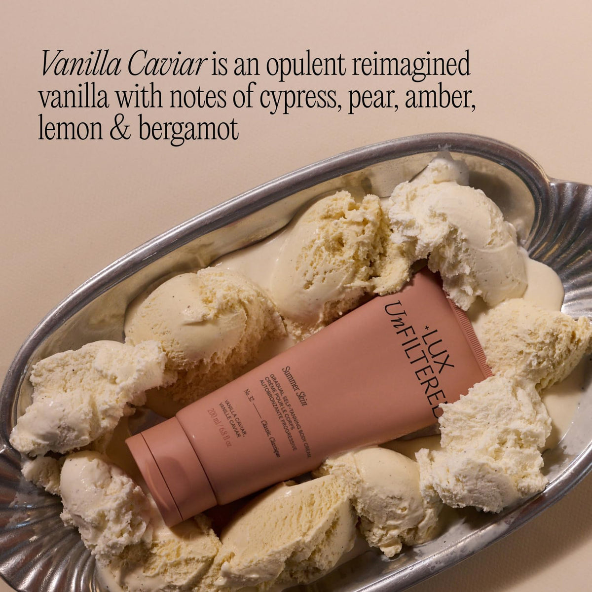 + Lux Unfiltered N°32 Summer Skin Classic Gradual Self Tanner, Hydrating Self Tanning Lotion - Shea Butter & Squalane - Non-Sticky, No Transfer, Natural-Looking - Vegan Sunless Tanner - Vanilla Caviar
