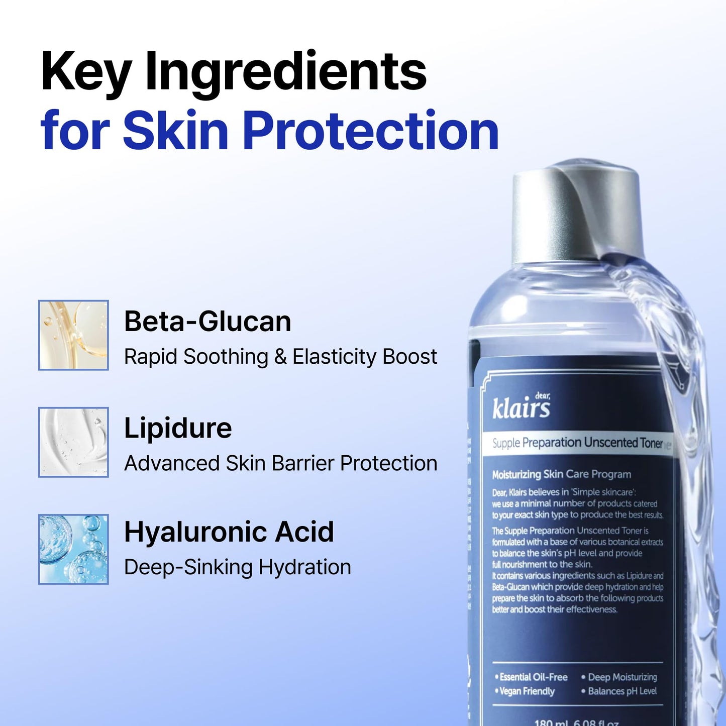 [KLAIRS] Supple Preparation Unscented Toner 6.08 fl oz, Hydrating, Fast Absorbing, Non-Irritating, Fragrance-free, K-beauty Routine