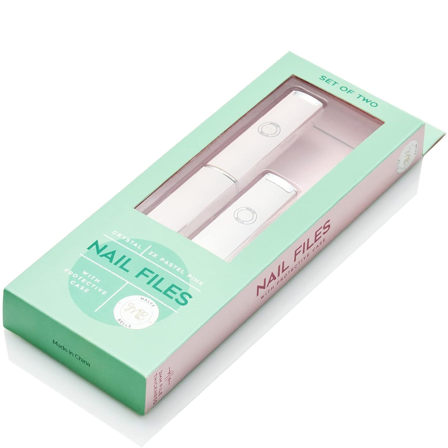 Malva Belle Crystal Glass Nail File Set for Women - 2 Pack Gift Set with Travel Cases - Best Reusable Files for Natural Nails & Gel - Professional Czech Glass - Great Gift for Women - Pink (3mm)