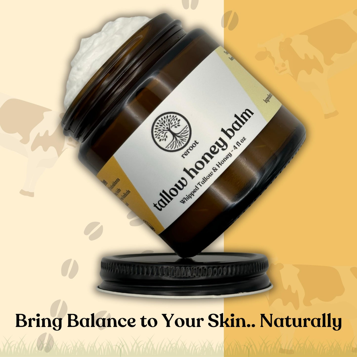 Beef Tallow Balm for Skin -2 Ingredients- Grass-Fed Grass-Finished Beef Tallow & Raw Honey for Skin - Unscented Beef Tallow Honey Balm for Face & Body - Sensitive Dry Skin Eczema Psoriasis Rosacea