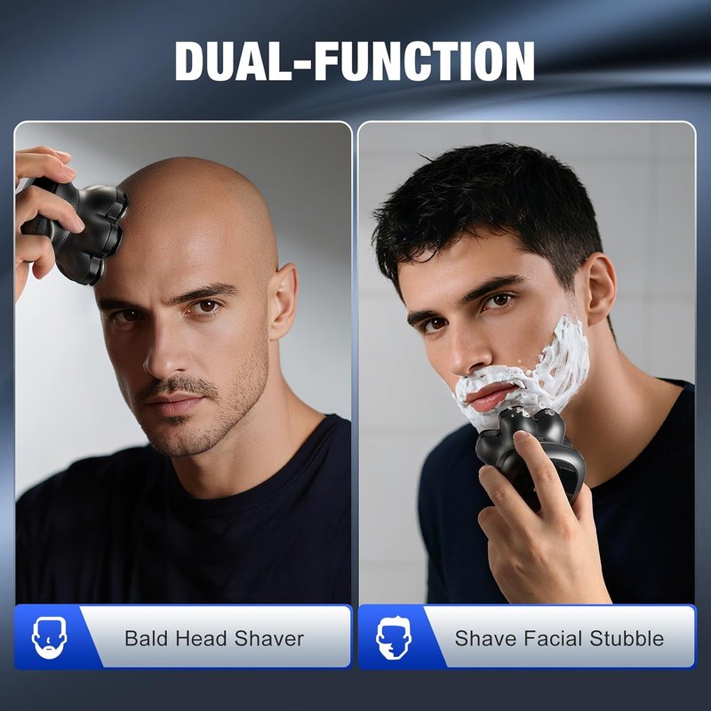 7D Head Shaver for Bald Men - Dual Speed Waterproof Electric Razor | Cordless, LED Display, Gray