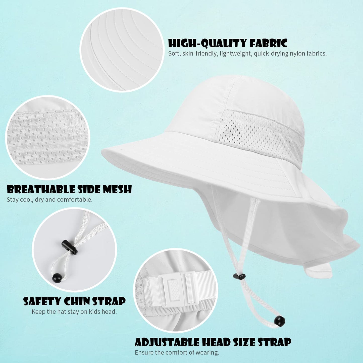 2-Pack Toddler Baby Sun Hat Kids Summer UPF 50+ for Boys Girls Adjustable Beach Hats with Bucket Wide Brim Age 1-7 Years(Grey+White,Medium)