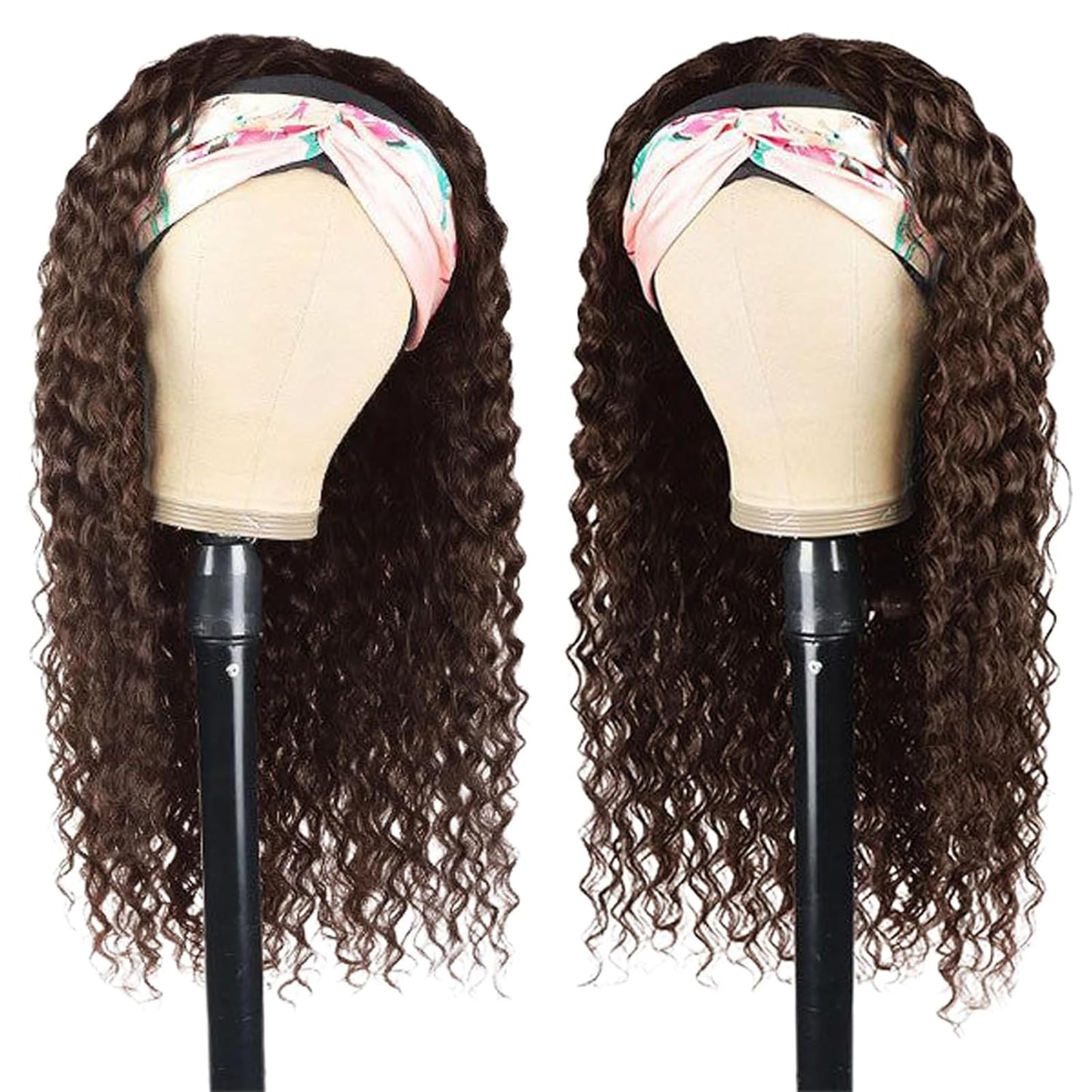Maytune Ombre Headband Wig Human Hair Curly 12 inch Deep Wave Headband Wigs for Women Glueless P4/27 Highlight Water Wave Head band Wigs Human Hair