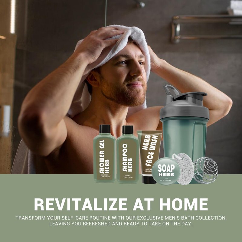 Body & Earth Gifts For Men 6Pcs Mens Body Wash Sets With Fresh Herbal Scent Perfect Birthday Gifts For Men Boyfriend With Sport Water Bottle Christmas