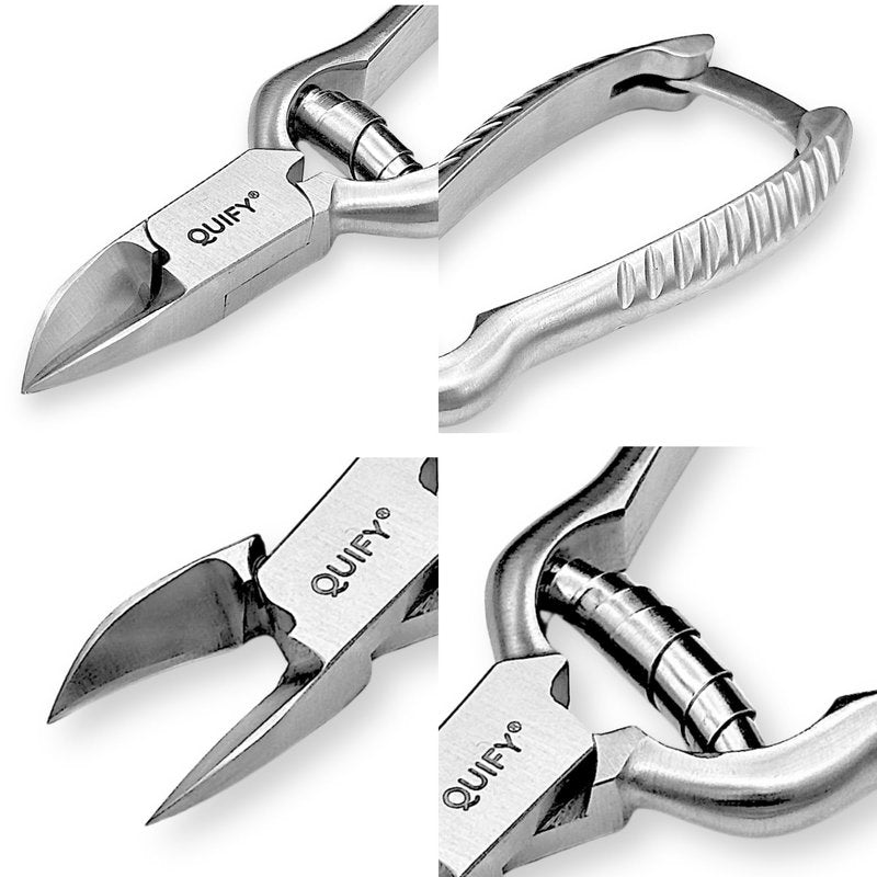 QUIFY Heavy Duty Podiatrist Toenail Clippers for Thick and Ingrown Nails, Stainless Steel Toe Nail Cutter, Pordiatry Ingrown Toenail Tools - Barell Spring - Curved Tip 5.25"