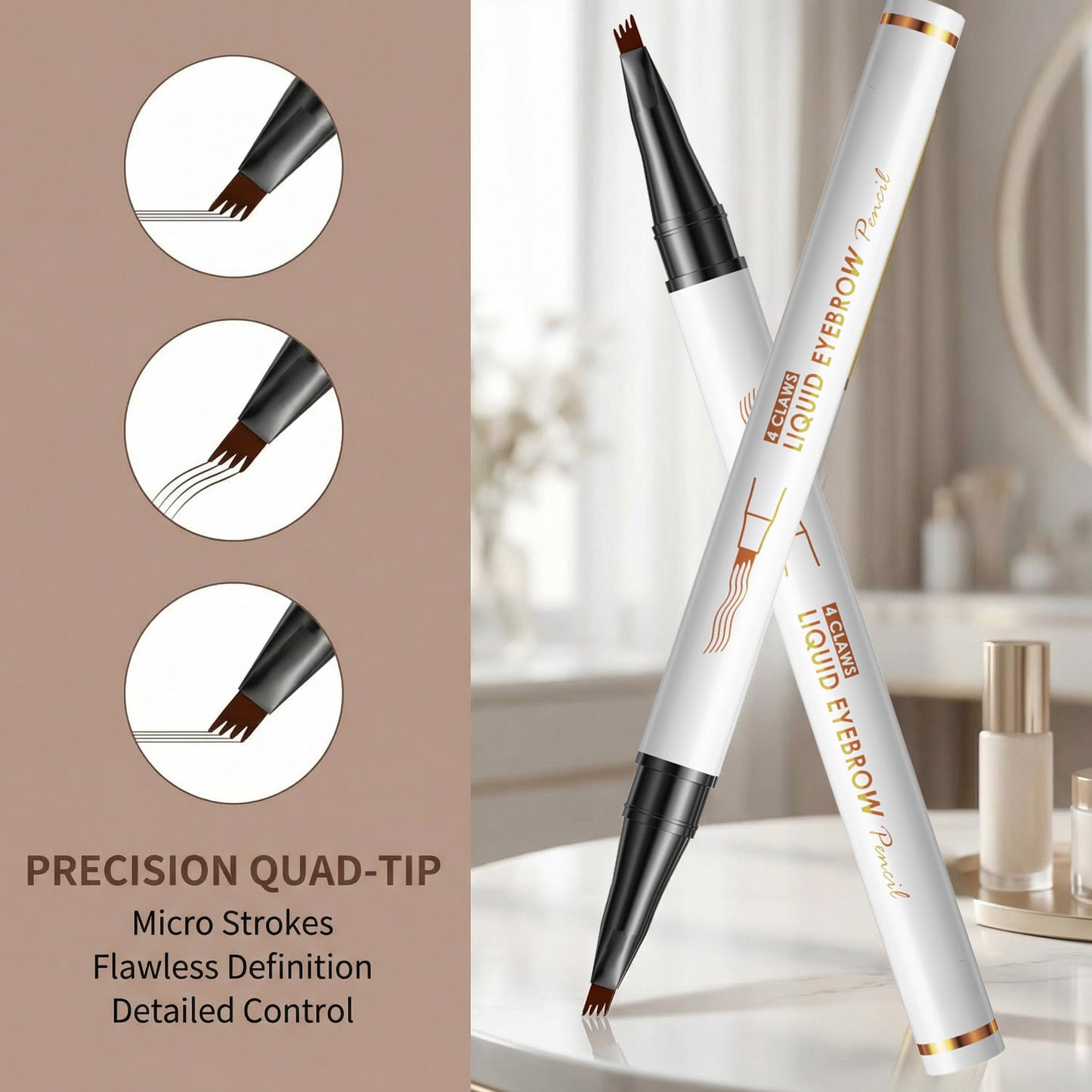 NyxaraJH 4 Claws Liquid Eyebrow Pencil, Waterproof Natural Fine Line, 3D Microblading Effect, Professional Makeup Tool (2# Dark Coffee)