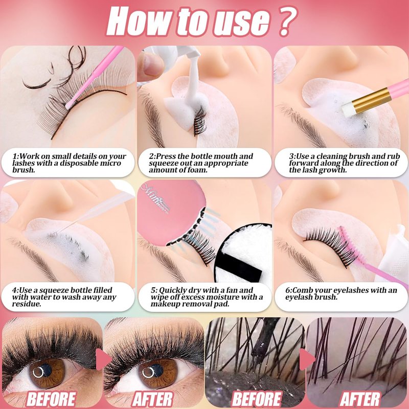 DIY Lash Extension Kit with 280 PCS 9-16mm 40D Lashes Clusters 200ml/6.7fl.oz Lash Cleanser Eyelash Shampoo Mini USB Portable Lash Fan Bond and Seal Remover Eyeliner Eyelid Cleaning Brush