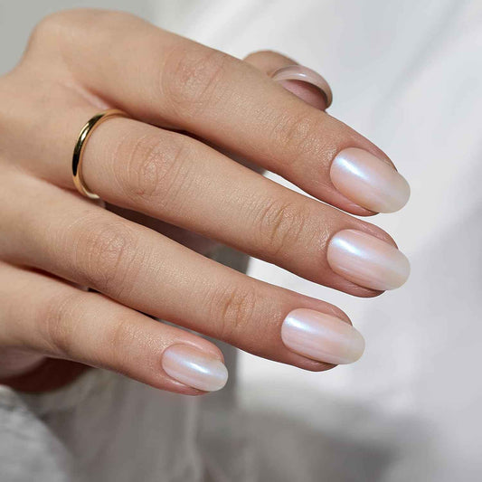 Champagne Glazed Chrome Press-On Nails | Reusable Soft Gel Fake Nails with Glue