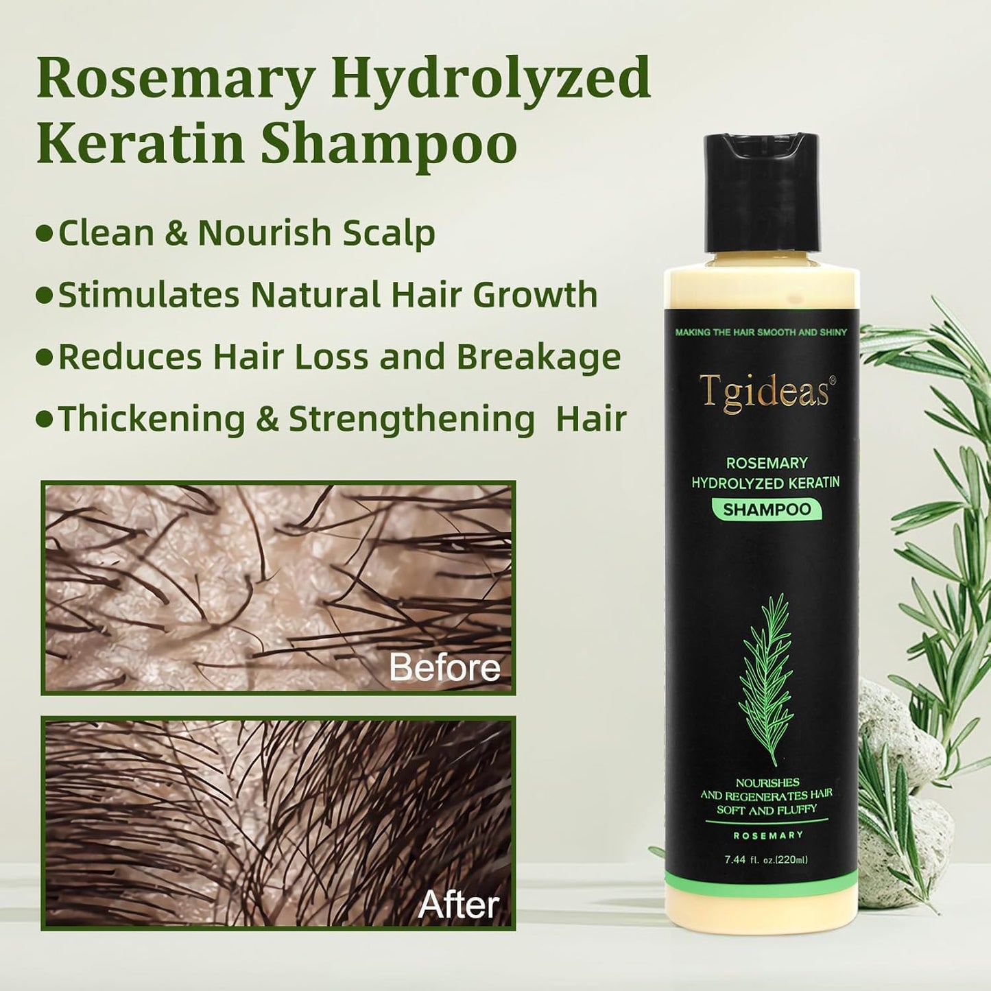 Tgideas Rosemary Biotin Volumizing Shampoo - Strengthening Shampoo for Women and Men to Gently Cleanse, Nourish & Add Root Lift - 7.4 fl oz
