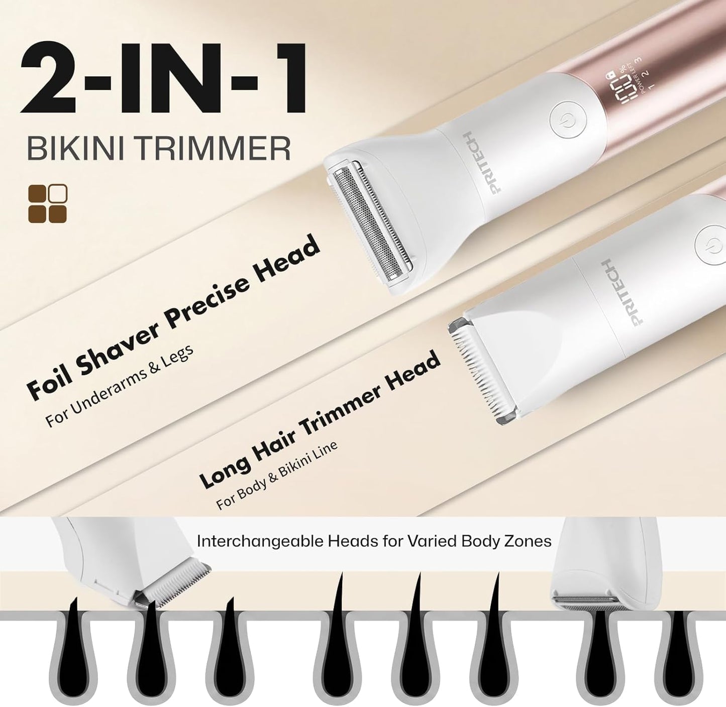 Bikini Trimmer for Women - 2-in-1 Rechargeable Electric Razor | Waterproof Shaver with Ceramic Blades, Travel Lock