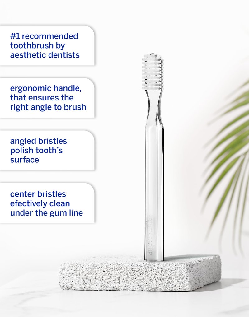 Supersmile New Generation Toothbrush w/Patented 45° Soft Nylon Bristles - Whitening Tooth Brush w/Ergonomic Handle Guarantees ADA Recommended Brushing Angle for Adults & Children (Clear), 2 Count