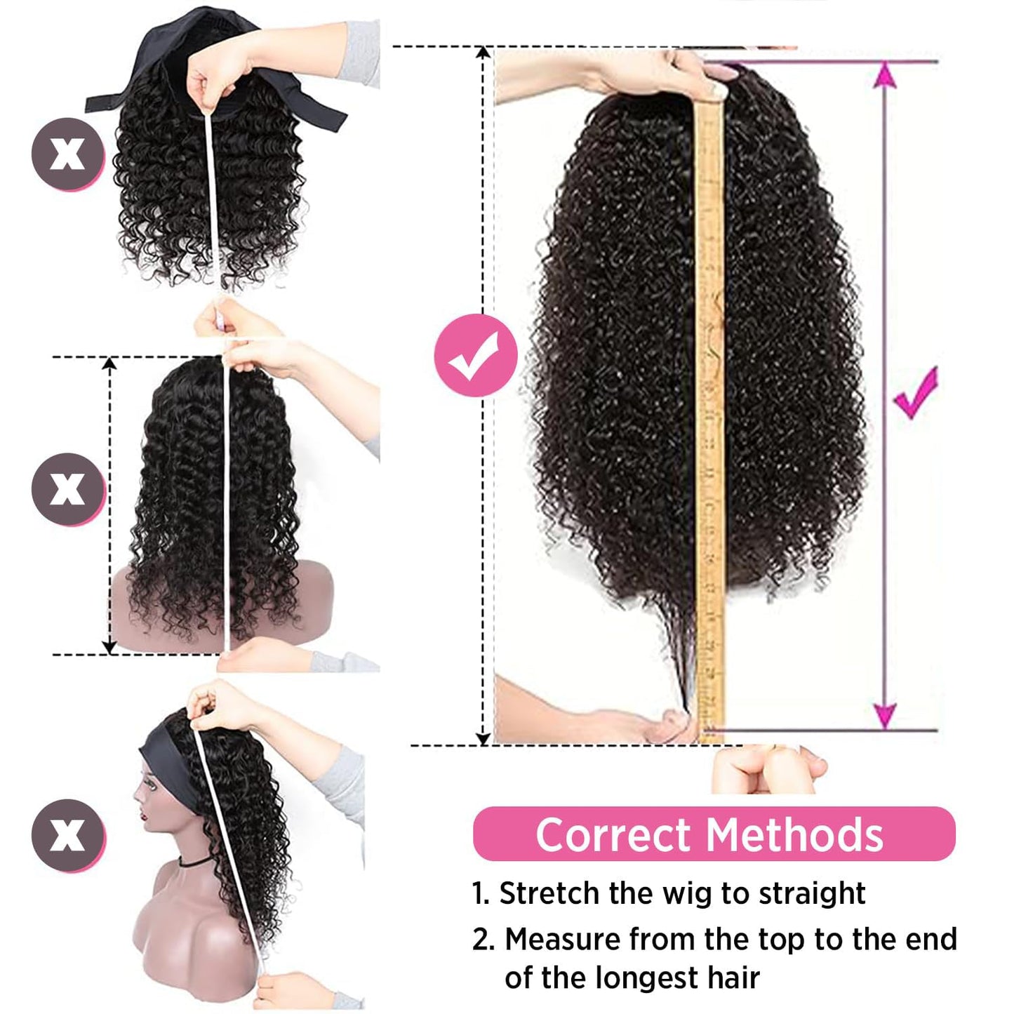 Headband Wig Human Hair Kinky Curly Glueless Wigs 12 Inch Natural Black