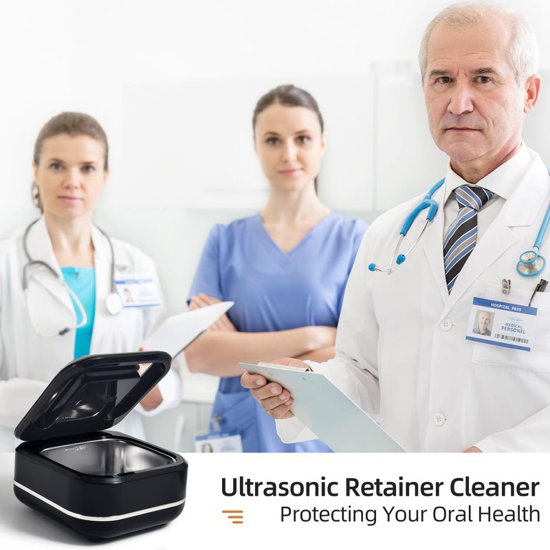 Ultrasonic Retainer Cleaner Machine for Dental Appliances. 2 Cleaning Modes（42khz, 24w，180ml Black,YKL）