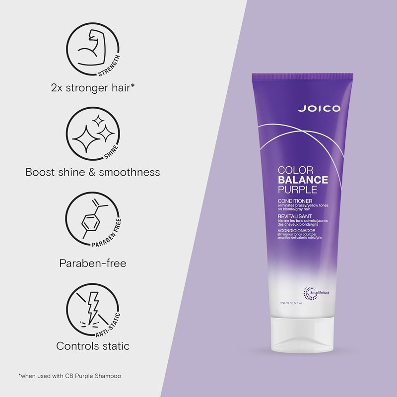 Joico Color Balance Purple Shampoo & Conditioner - Eliminate Brassy Tones | Boost Vibrancy & Shine | UV Protection with Rosehip Oil & Green Tea Extract