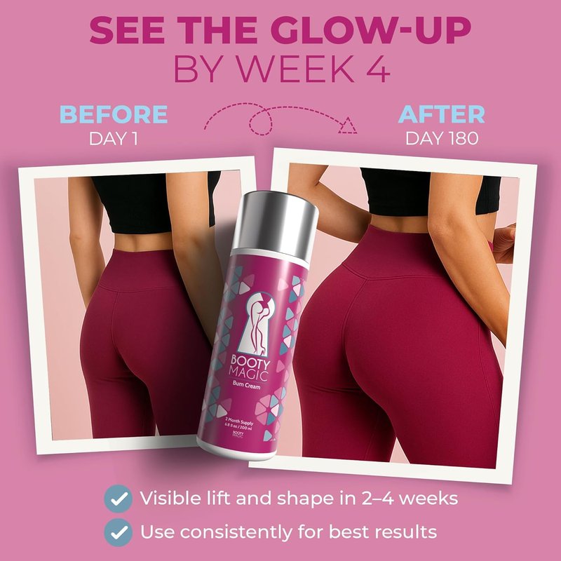 Booty Magic Butt Enhancement Cream - 6.8oz Volume Boosting Cream with Maca Root & Aloe Vera | Softens & Shapes