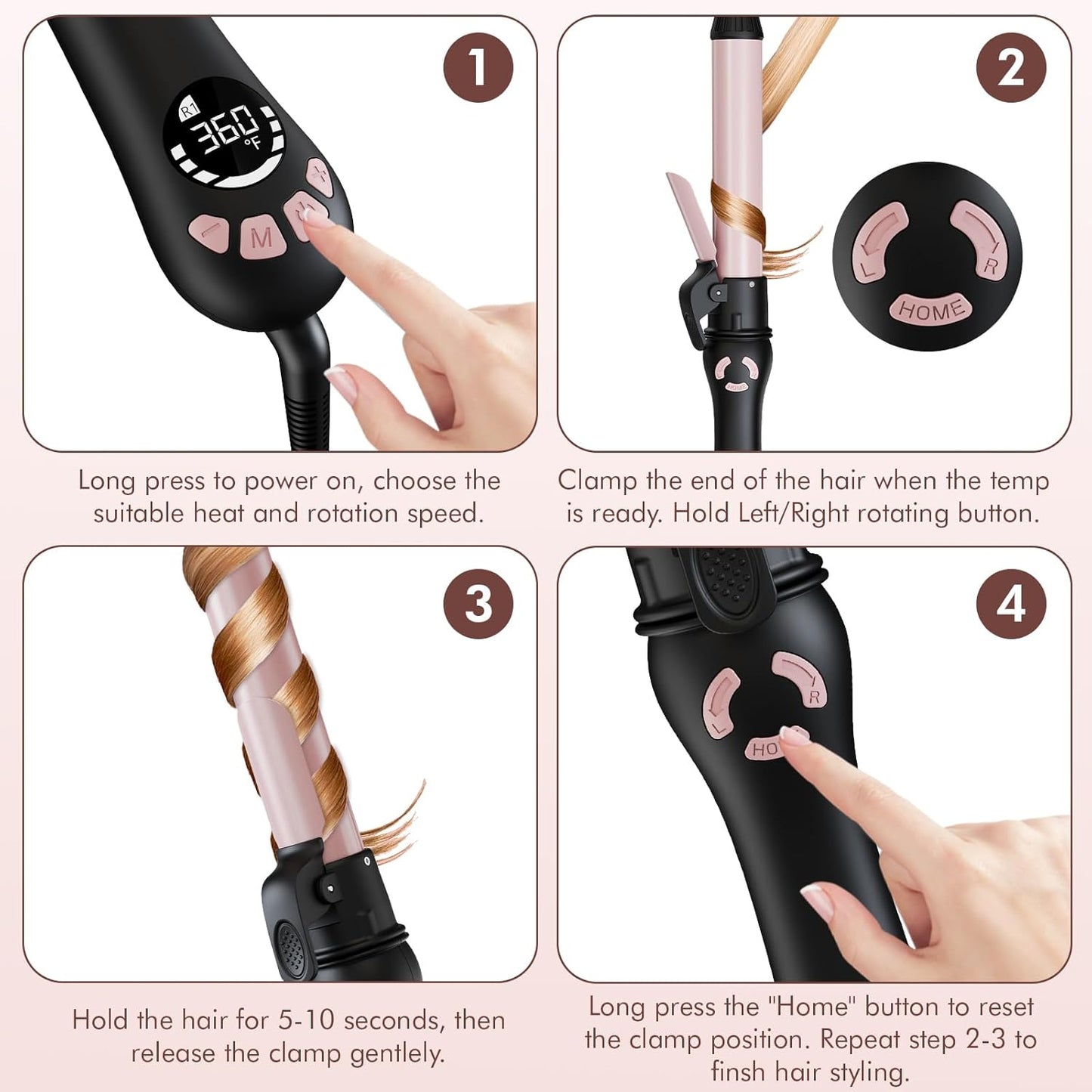 Lanvier Automatic Curling Wand - 1.25 Inch Rotating Curling Iron for Effortless Waves | Tourmaline Ceramic, Dual Voltage, 11 Temp Settings