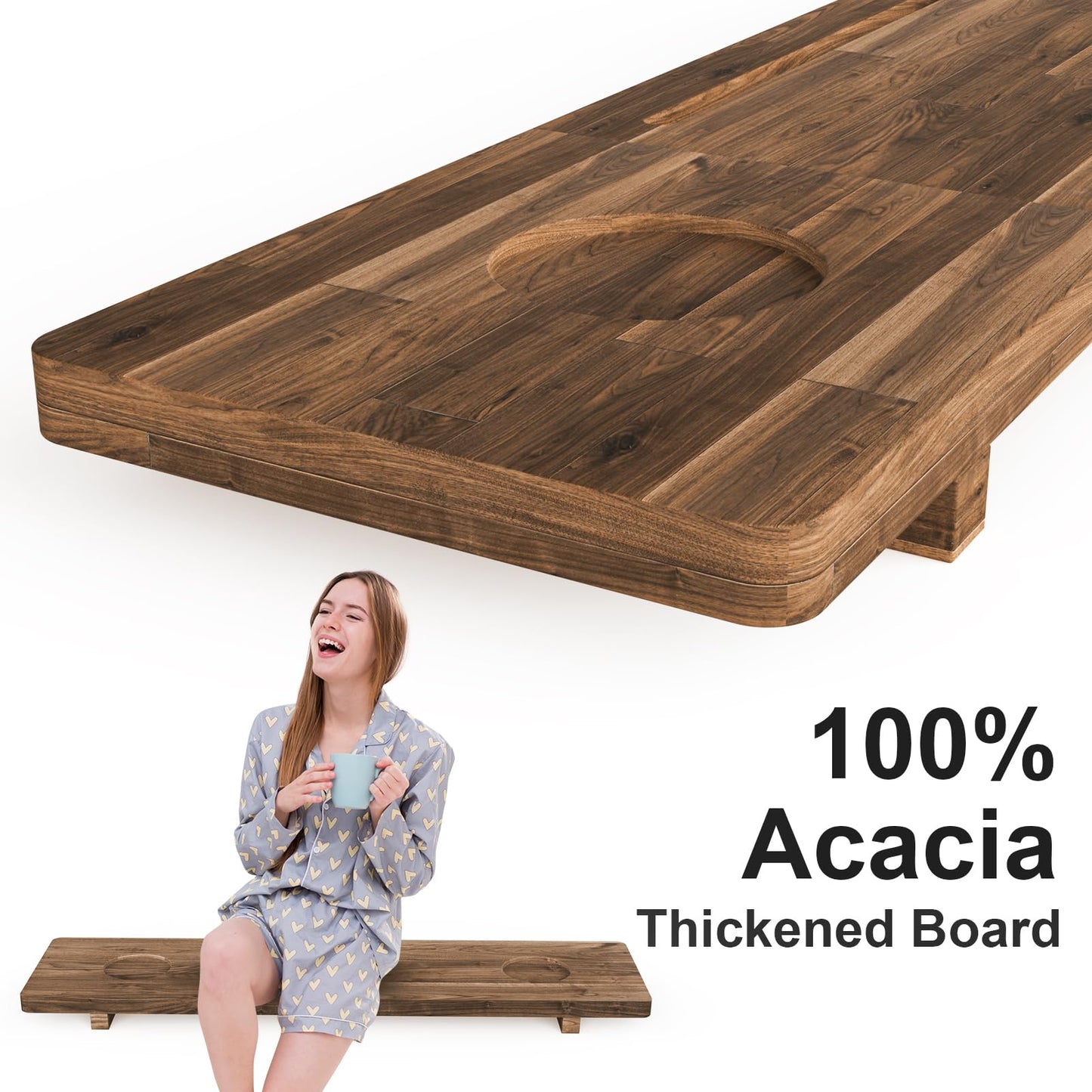 Premium Bathtub Tray for Freestanding Bath, Large & Thick 35” Acacia Wood Luxury Bath Tray for Tub， Anti-Tip, Non-Toxic, Adjustable Bathtub Trays for Tub with Bathroom Accessories Holder