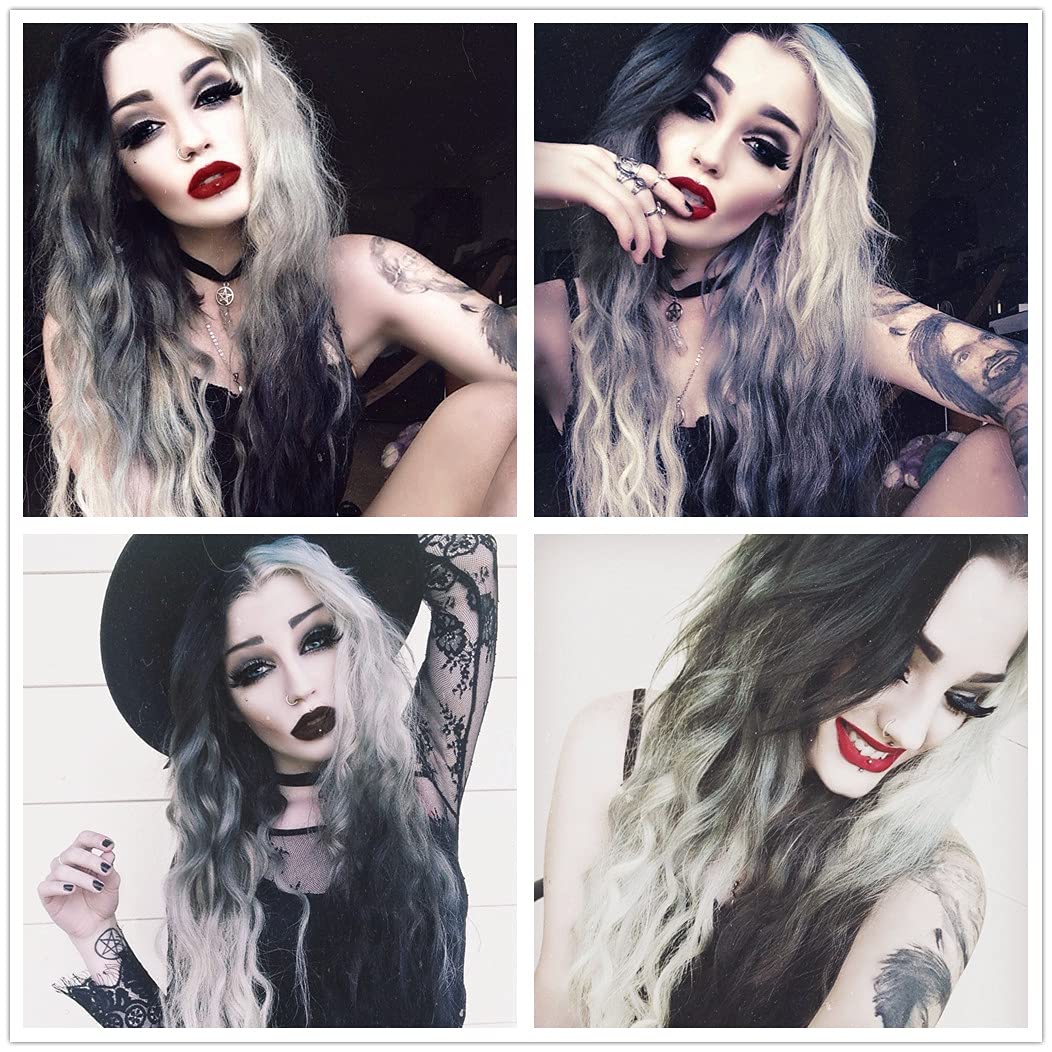 Mildiso Long Wigs for Women 26'' Black White Wig Cute Colorful Hair M051