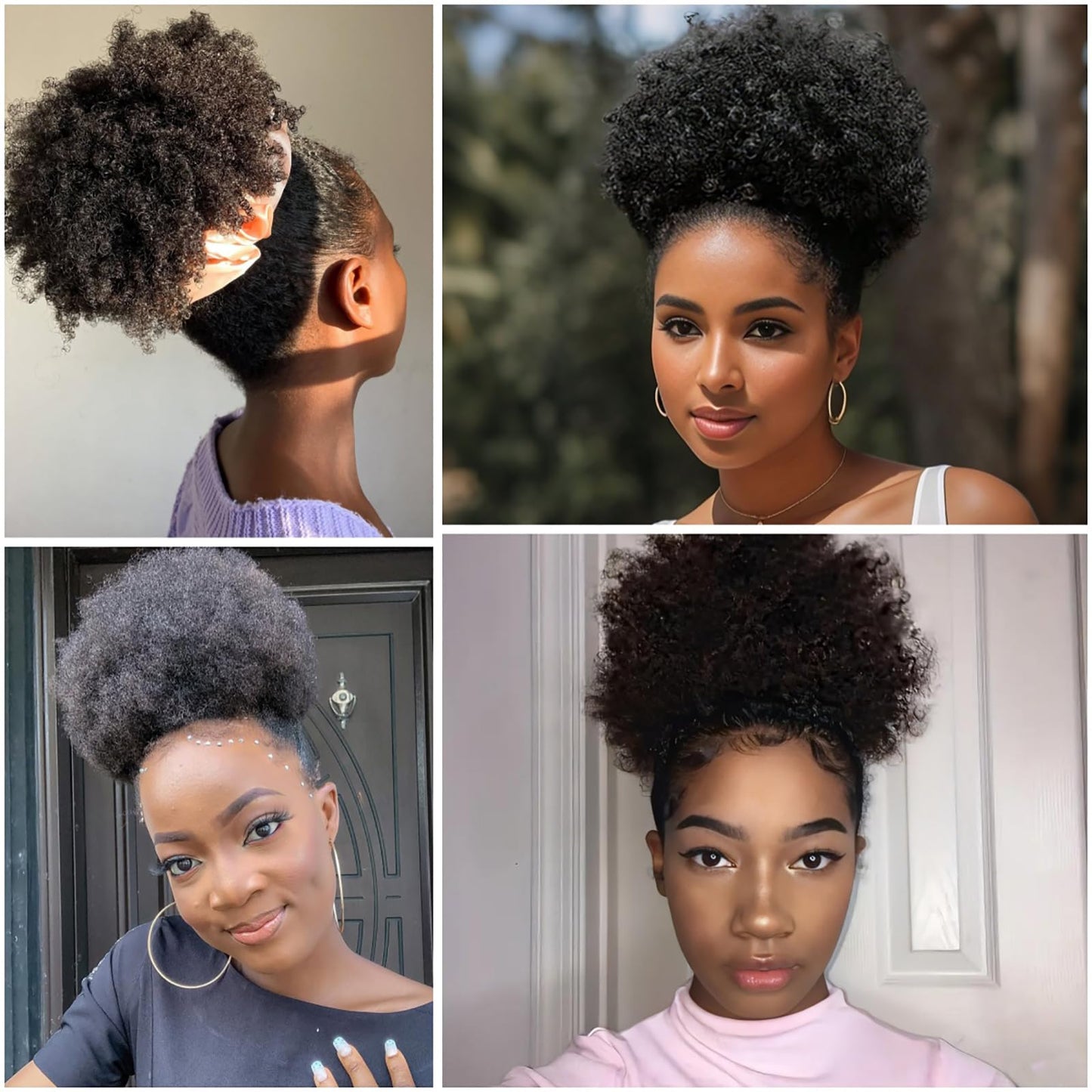 Afro Puff Ponytail Drawstring Extensions Wigs Real Human Hair for Girls Women, Natural Black Virgin Hair 8 Inch Afro Puff Hair Extensions Clip On Kinky Drawstring Curly Ponytail Bun Hairpiece Wigs