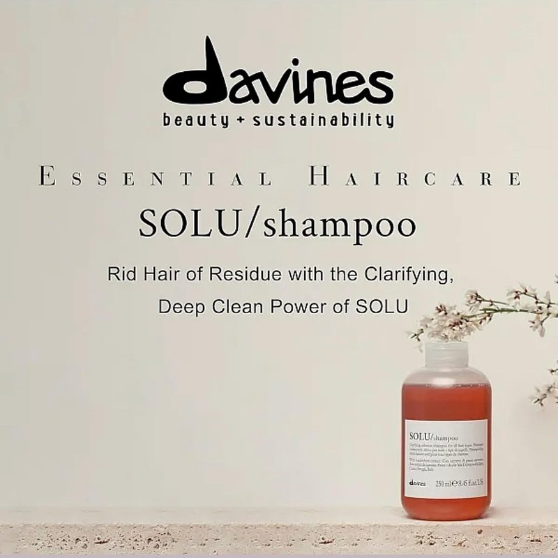 Davines SOLU Shampoo, Deep Cleansing from Accumulation or Residues of Styling Products for Normal to Heavily-Styled Hair - Gives a Refreshed Scalp with Soft & Shiny Strands with Buckwheat, 8.45 Fl Oz