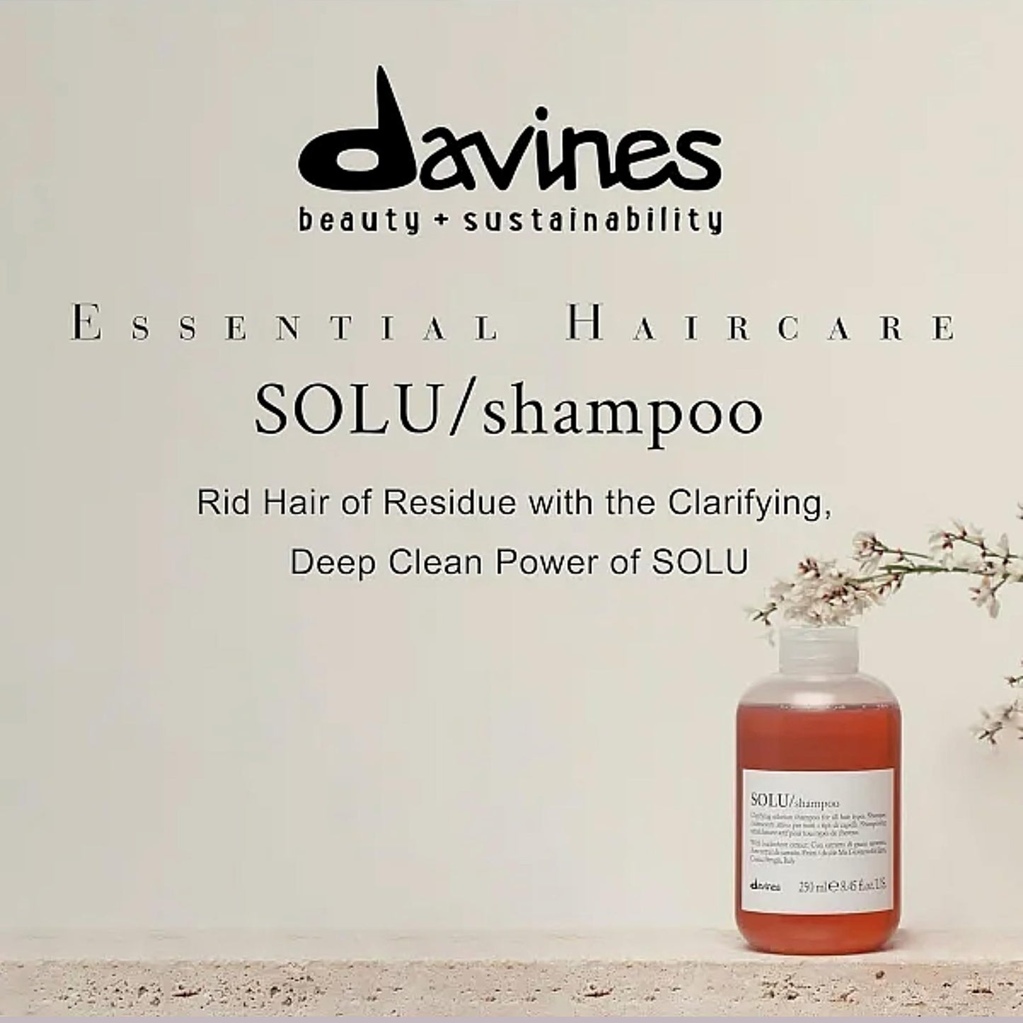 Davines SOLU Shampoo, Deep Cleansing from Accumulation or Residues of Styling Products for Normal to Heavily-Styled Hair - Gives a Refreshed Scalp with Soft & Shiny Strands with Buckwheat, 8.45 Fl Oz