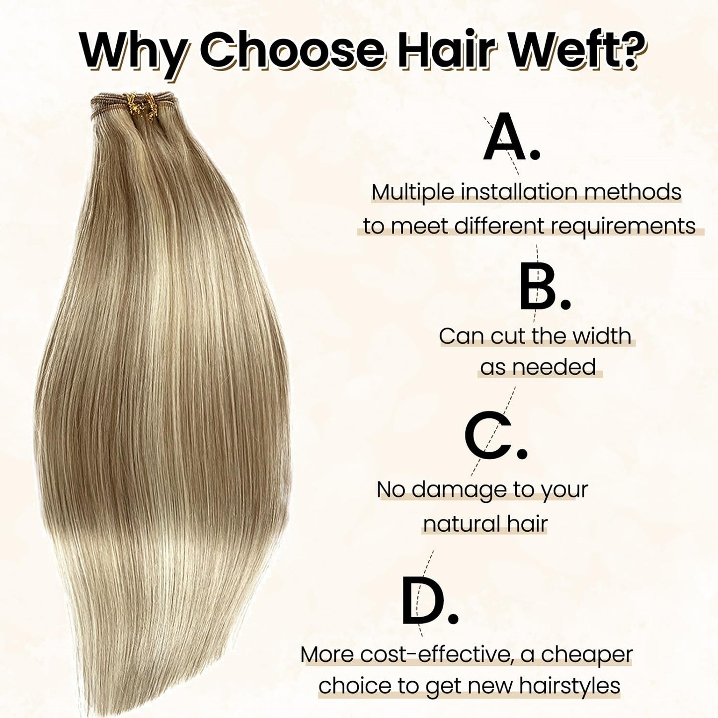 Sew in Hair Wefts Human Hair Extensions Balayage Blonde Highlights to Platinum Blonde Hand Tied Weft Hair Extensions Human Hair 14 Inch Double Weft Sew in Hair Extensions Real Human Hair Full Head