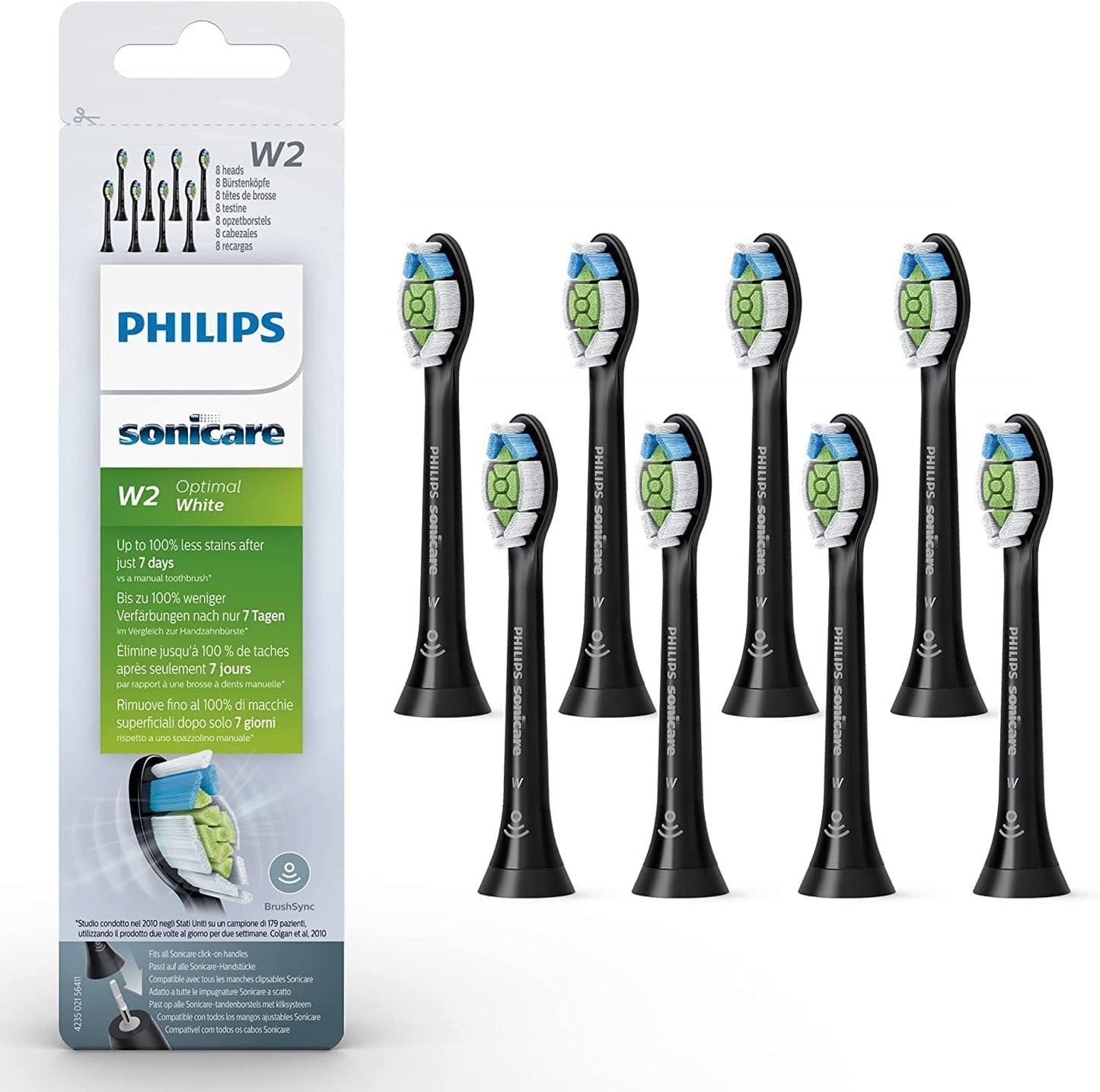 Philips Sonicare W2 Optimal White Sonic Toothbrush Heads - 8 Pack, Standard Size, Black