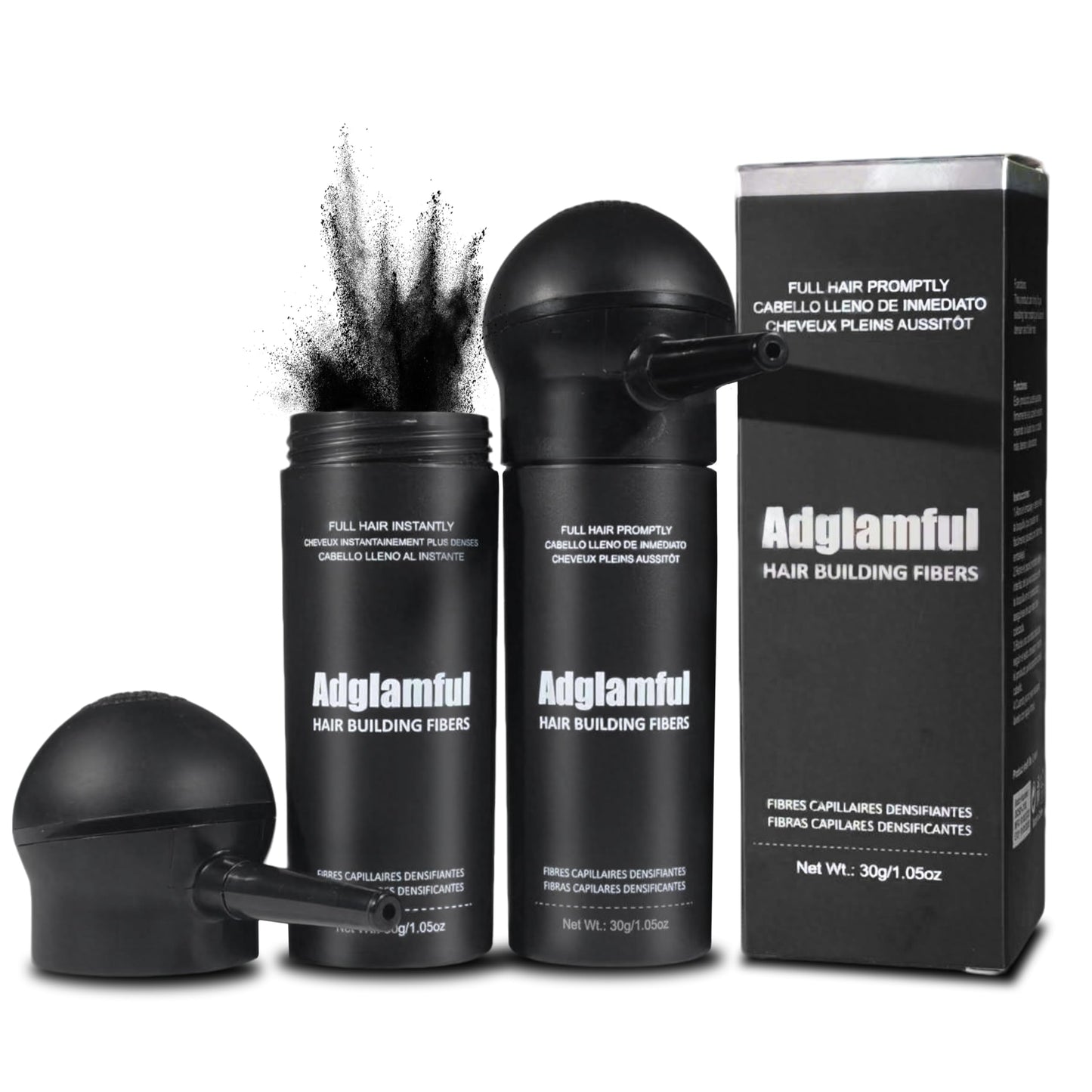 Adglamful 2PCS Hair Fibers for Thinning Hair, Hair Building Fibers Spray with Spray Applicator, Undetectable & Long-lasting, Instant Hair Coverage for Men & Women (Black, 30g*2)