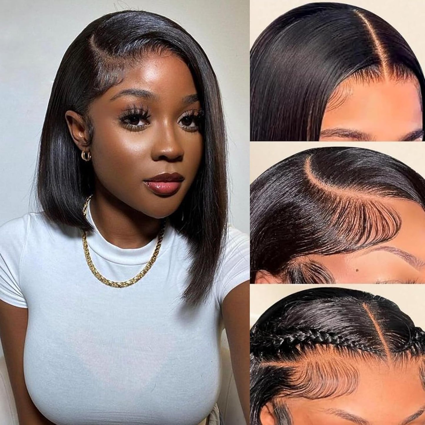 13x4 Lace Front Wig - Indian Remy Straight Bob, Pre-Plucked, Natural Color | 10 Inch