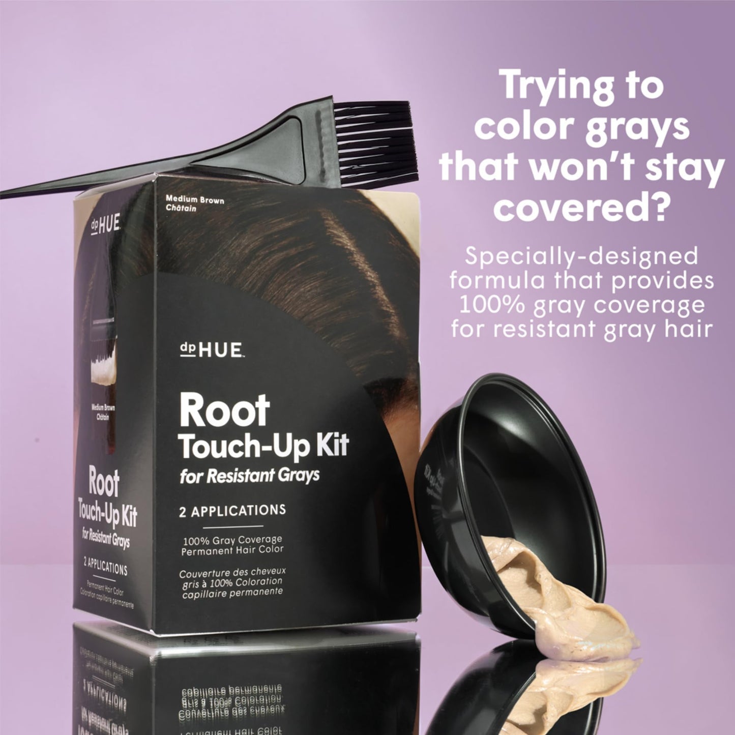 dpHUE Root Touch-Up Kit for Resistant Grays, Light Brown - Permanently Cover Difficult, Stubborn Gray Hair - 2 Applications Included - Vegan & Leaping Bunny Certified