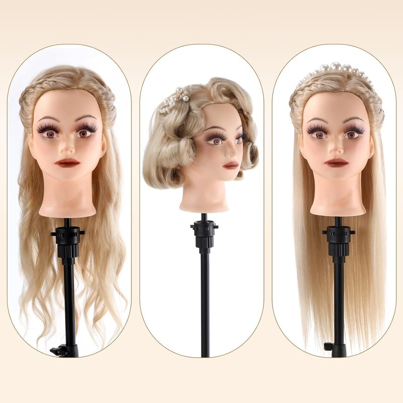 Human Hair Mannequin Head - 70% Real Hair Cosmetology Practice Doll for Hair Styling & Braiding
