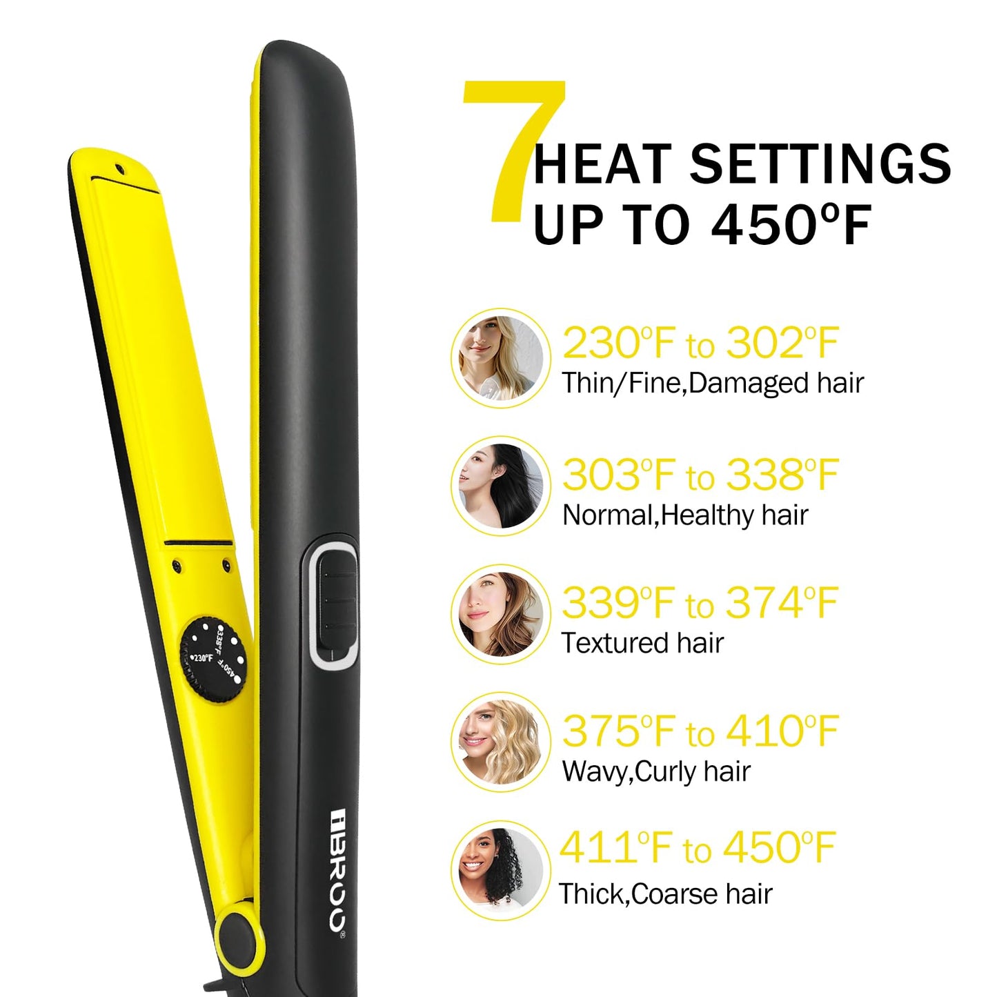 IBROO Flat Iron Ceramic Hair Straightener, 15% Plus Long 1 inch Tourmaline Curling Straightening Iron in One, 230 to 450℉ Straight Iron for Black Women Hair, Dual Voltage Flatiron 110v-220v for Travel