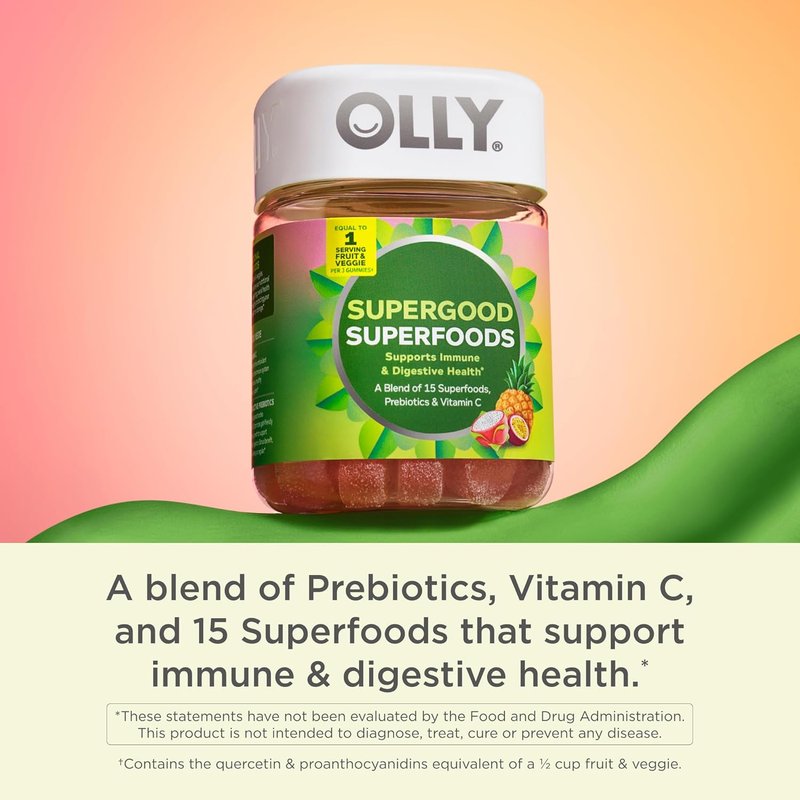 OLLY Superfoods Gummies - Immune System & Digestive Health Support | 60 Count, Tropical Bliss Flavor