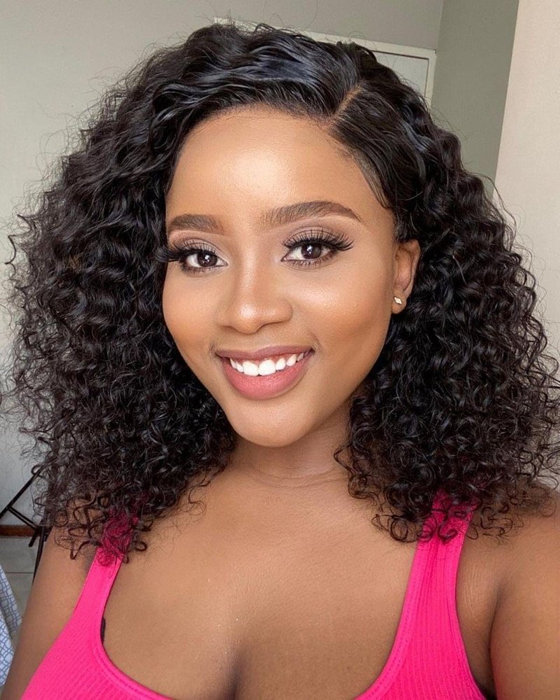 14 Inch Short Bob Wig - 13x6 Deep Wave Curly Brazilian Virgin Human Hair, Pre Plucked Lace Frontal for Natural Look