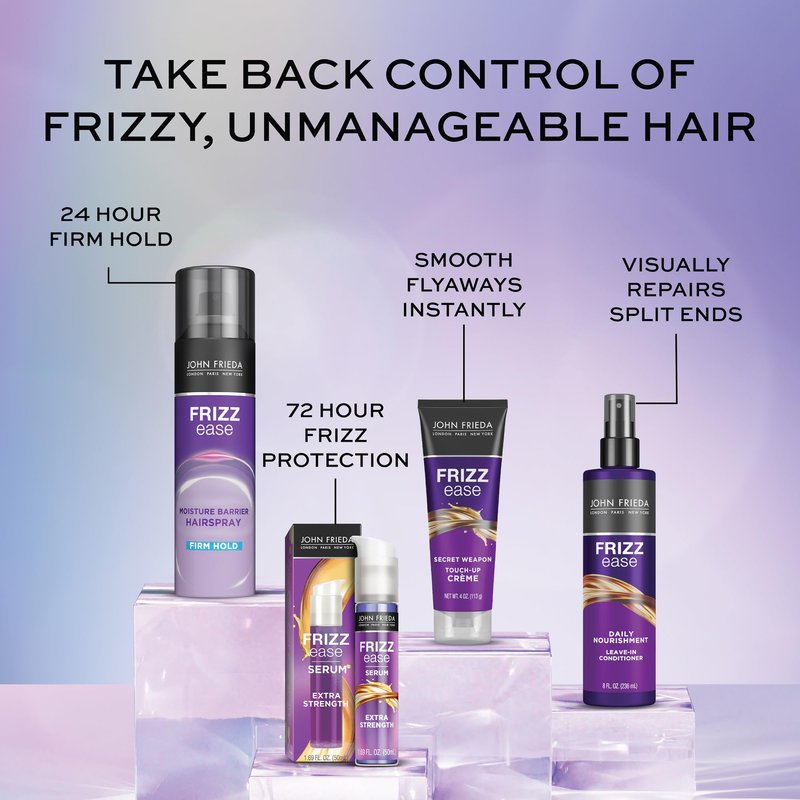 John Frieda Frizz Ease Moisture Barrier Hairspray, Firm Hold Hairspray, Seals Out Moisture, Blocks Frizz, Protects Against Heat, and Keeps Hair Straight with Long-Lasting Hold, 12 Oz