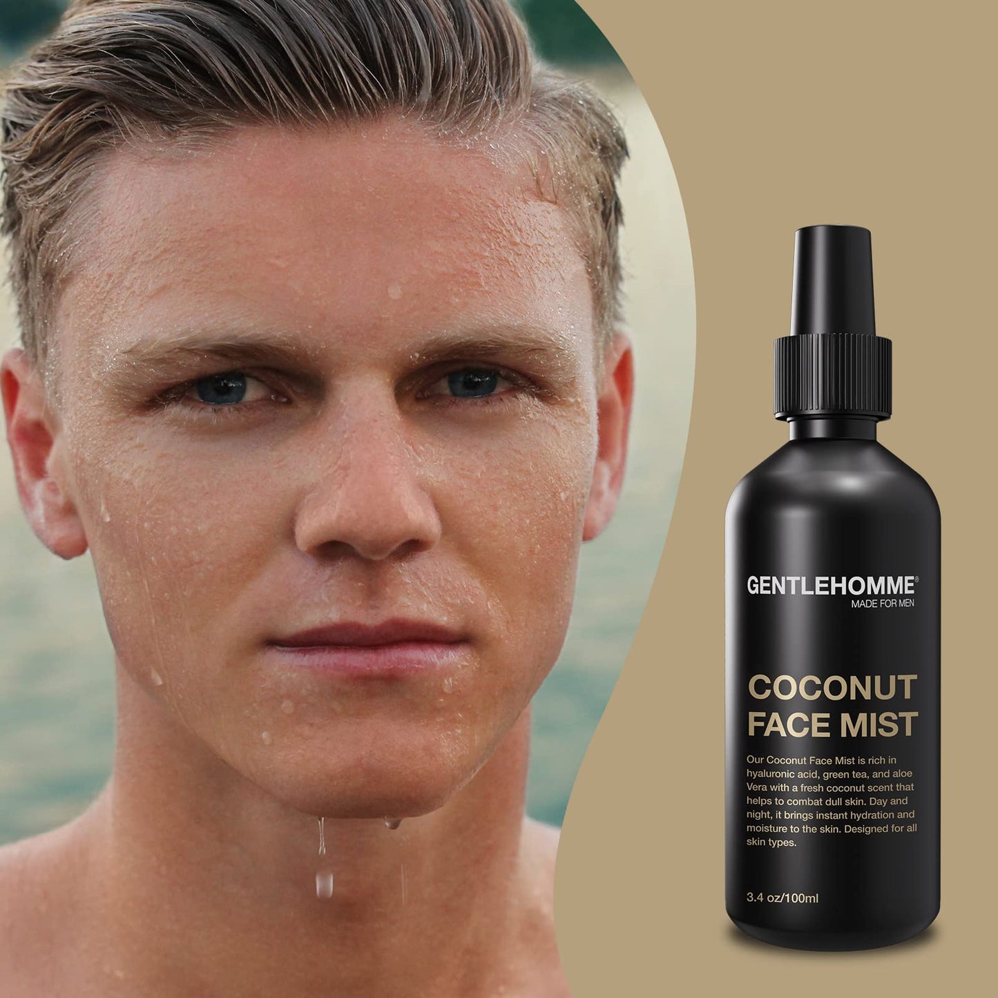 Gentlehomme - Coconut Face Mist - Men’s Facial Spray - with Hyaluronic Acid, Aloe Vera & Green Tea - Refresh, Moisturize & Hydrate - Use Day & Night - Safe for All Skin Types - Vegan - 3.4oz - 1 Pack