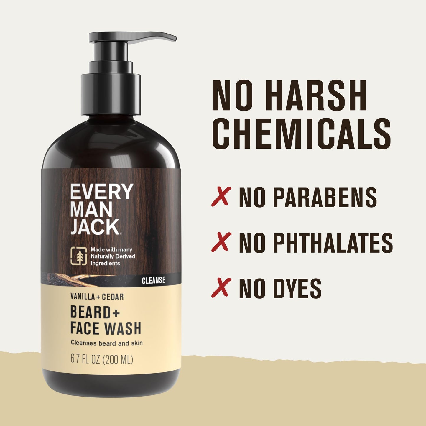 Every Man Jack Beard + Face Wash - Vanilla + Cedar Scent - Gently cleanse skin and soften beard - Made with Glycerin and Aloe - 6.7 fl. oz (2 Pack)