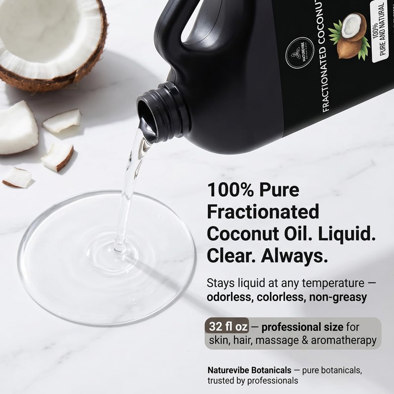 Naturevibe Botanicals Fractionated Coconut Oil 32 Ounces | 100% Pure and Natural | Great for Skin Care and Hair Care