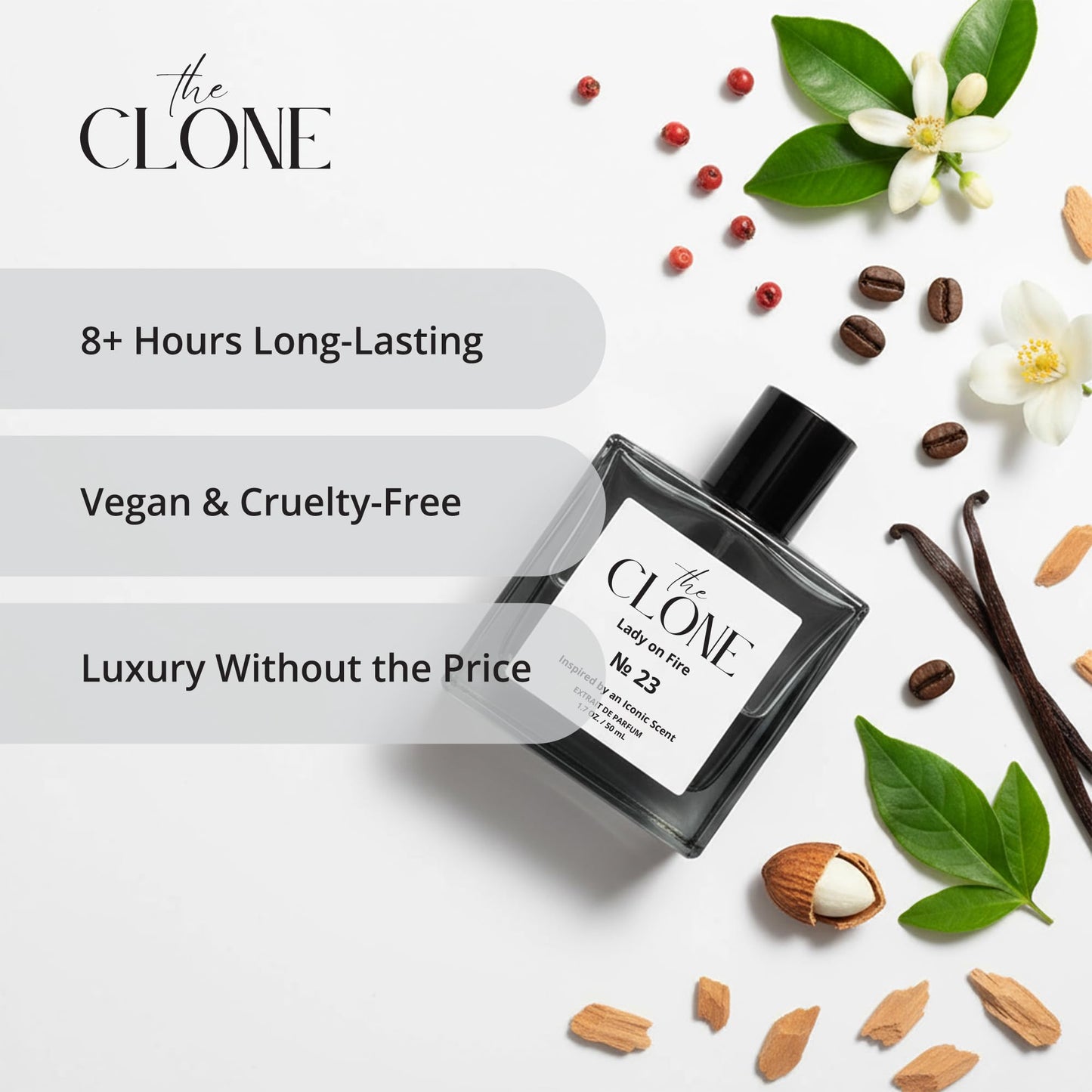 Clone, Lady on Fire No. 23 - Inspired by Y S.L's B.lack O.pium For Women, Extrait de Parfum, Luxury Fragrance, Ambery Vanilla Perfume Spray, 1.7 Fl Oz (50ml)