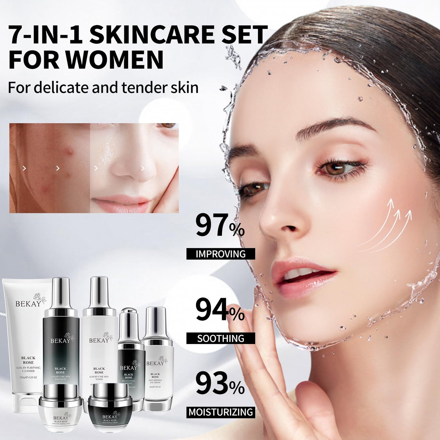 R RadiantRise Anti-Wrinkle Skin Care Set Black Rose Moisturizing Hydrating Skin Care Kit For All Types Of Skin Valentine's Day Gift