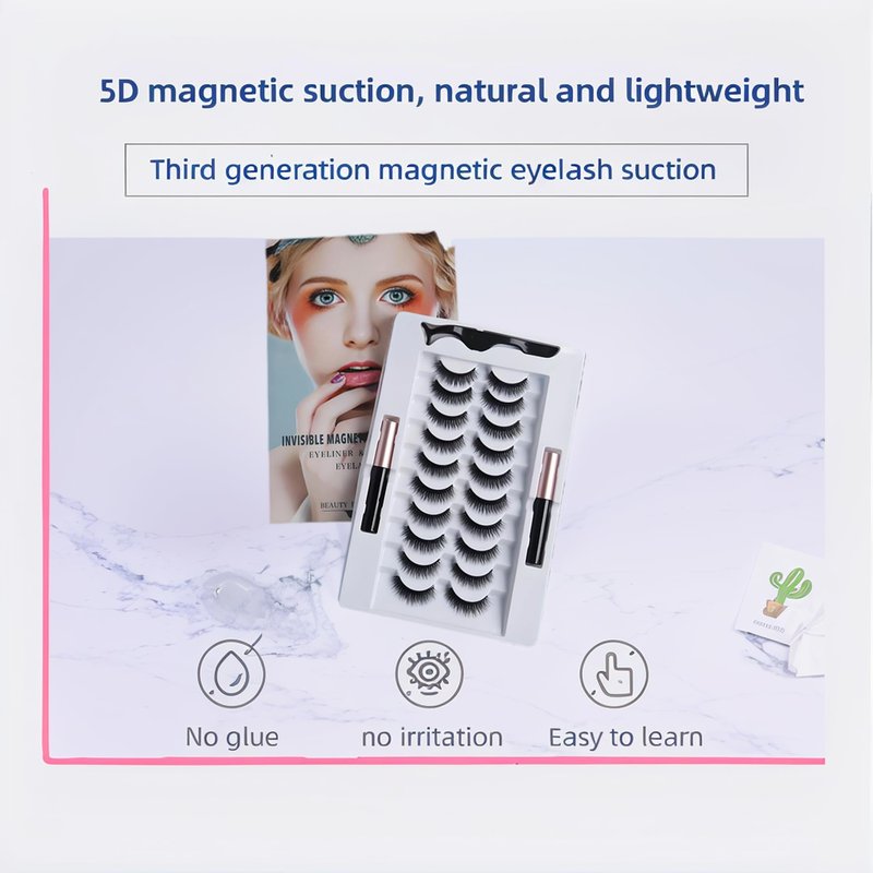Magnetic Eyelashes Kit: 10 Pairs + 2 Liners | Glue-Free 3D Lashes | Sweat & Tear Proof | Reusable 100+ Wears | $0.06 Per Use | Beginner Friendly
